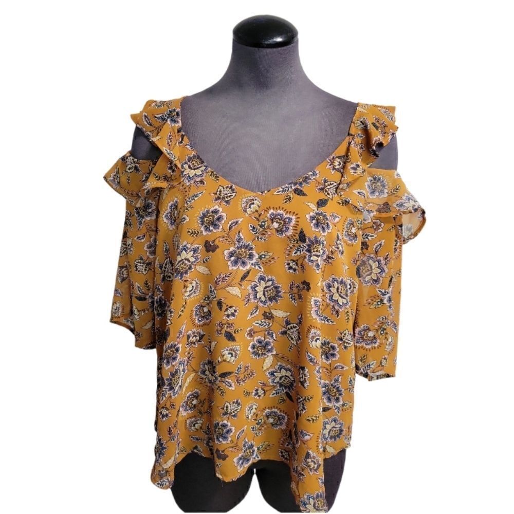 EC HAUTE MONDE COLD SHOULDER FLORAL BLOUSE SZ. M